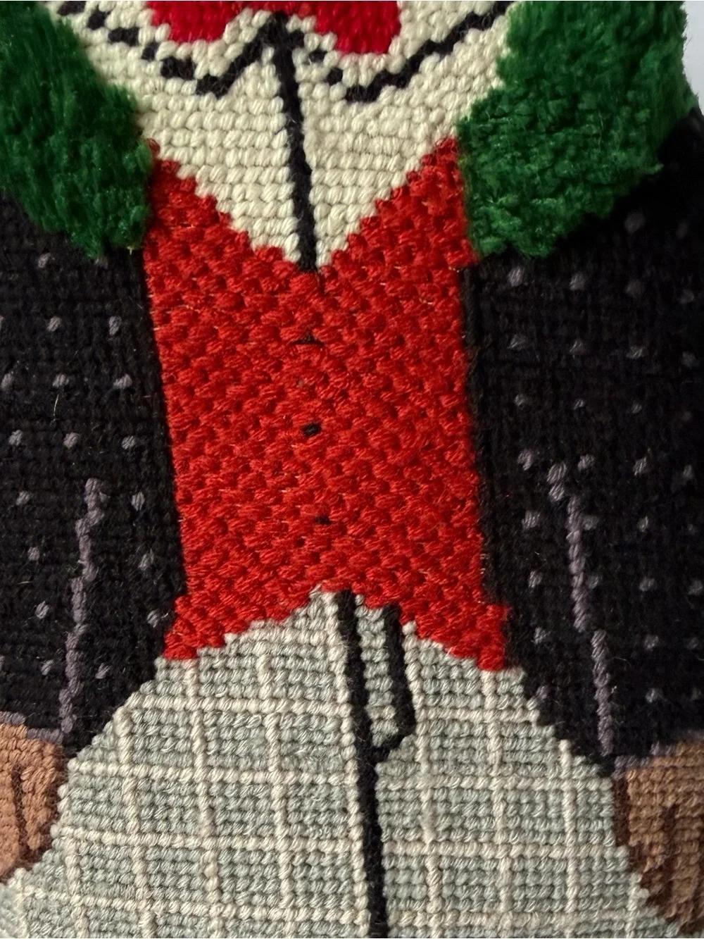 Vintage Needlepoint Dapper Owl Whimsical Pillow Figurine 11 3/4”